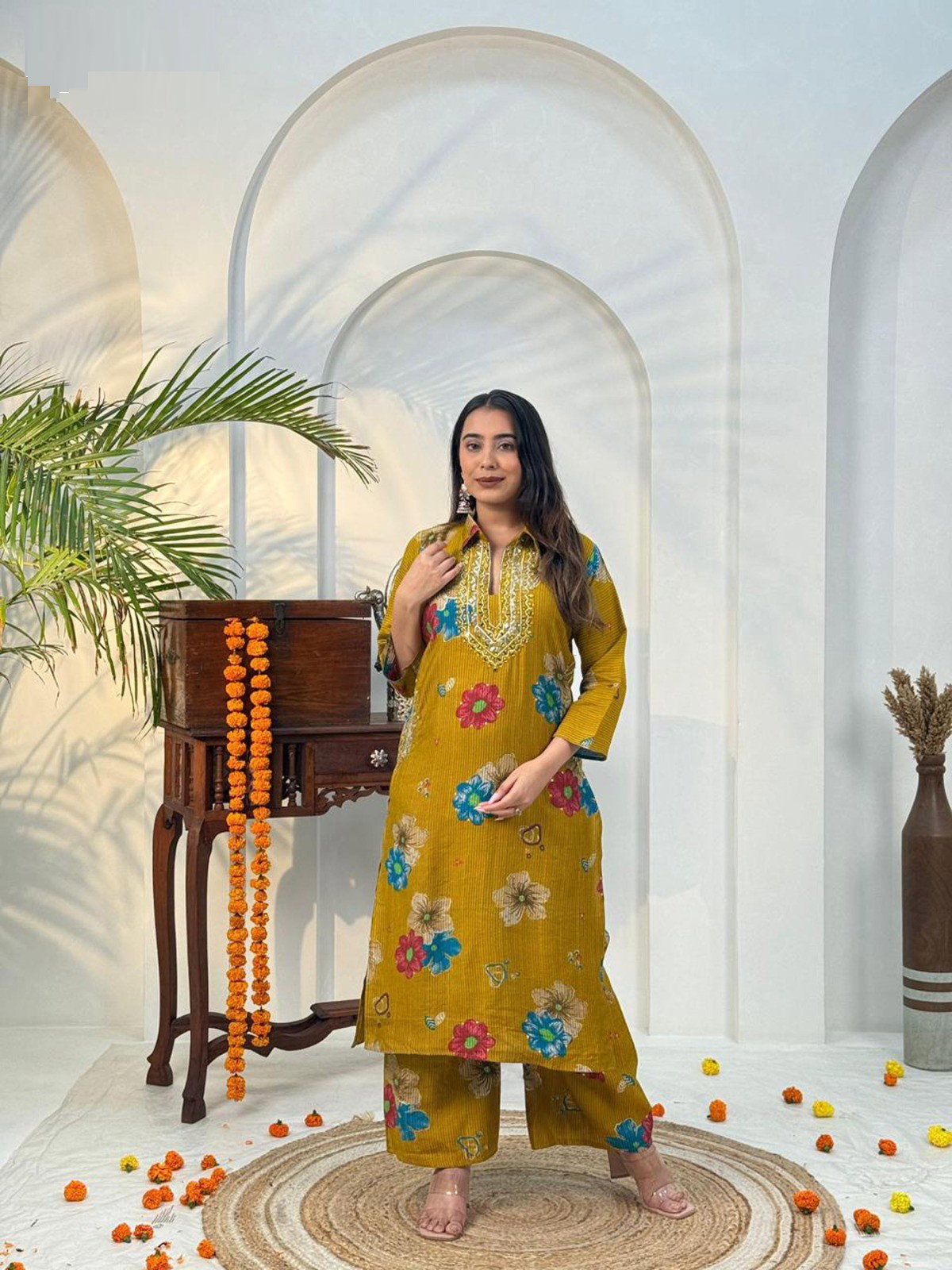 Naisha K 584 Berlin Discharge Print With Work Co Ord Set Collection