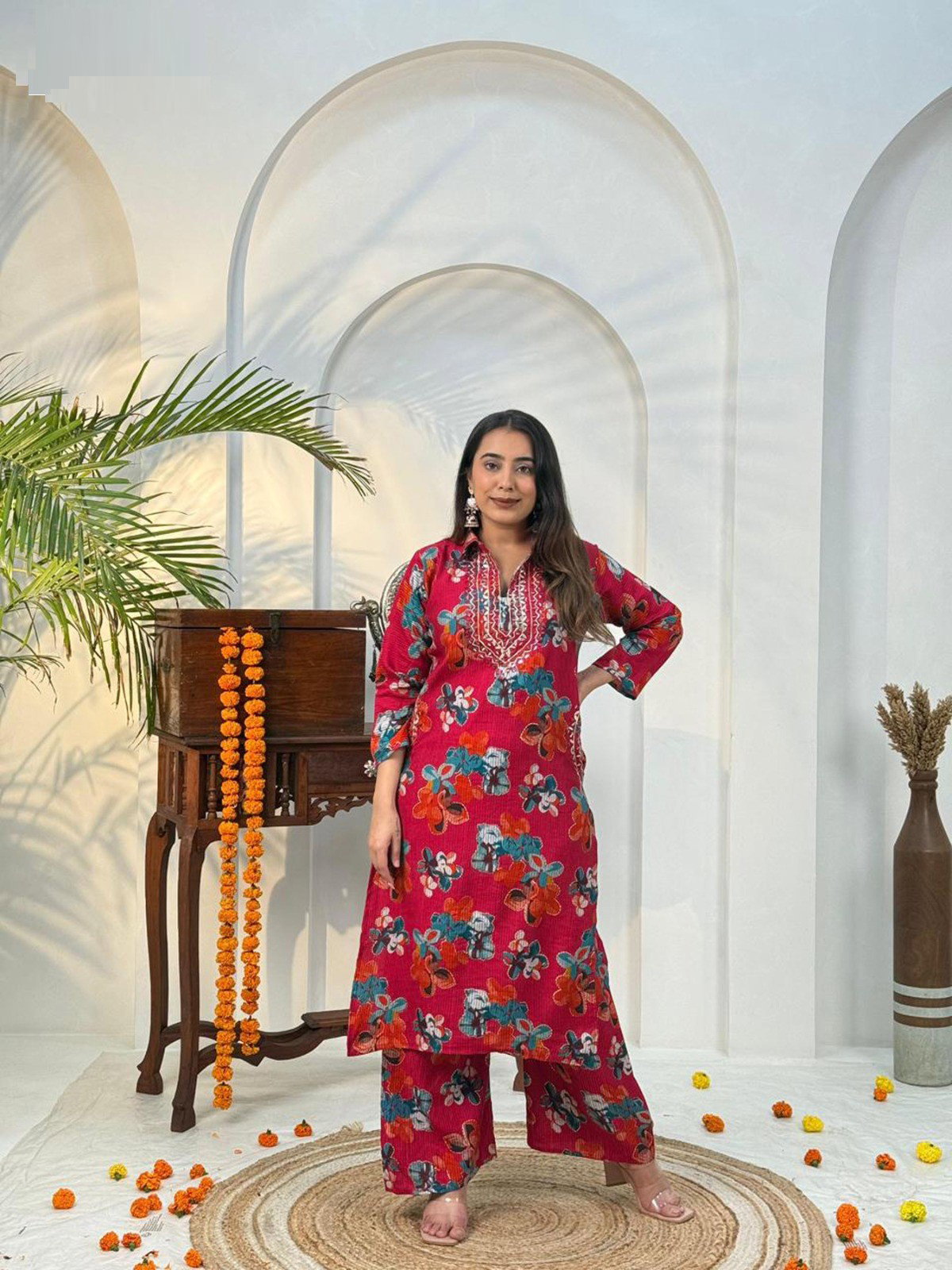 Naisha K 584 Berlin Discharge Print With Work Co Ord Set Collection