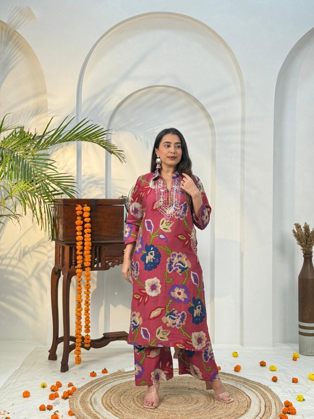 Naisha K 584 Berlin Discharge Print With Work Co Ord Set Collection