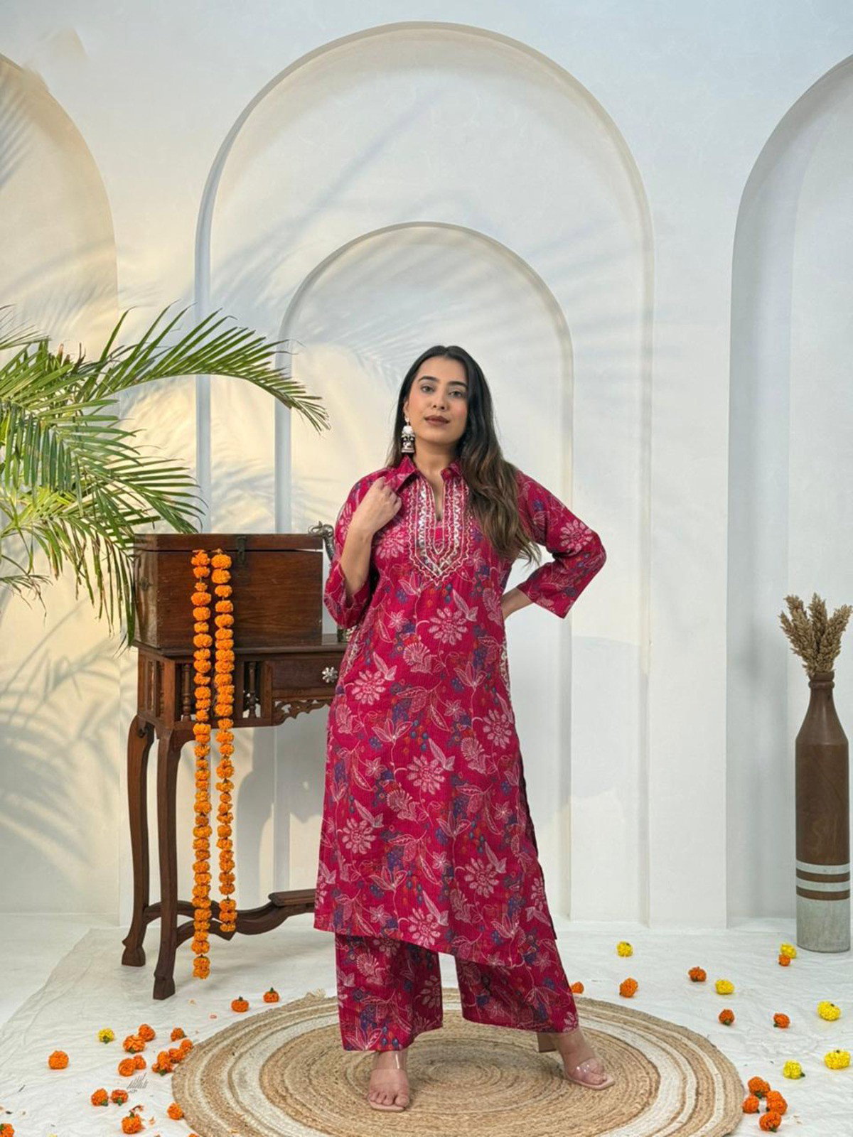 Naisha K 584 Berlin Discharge Print With Work Co Ord Set Collection