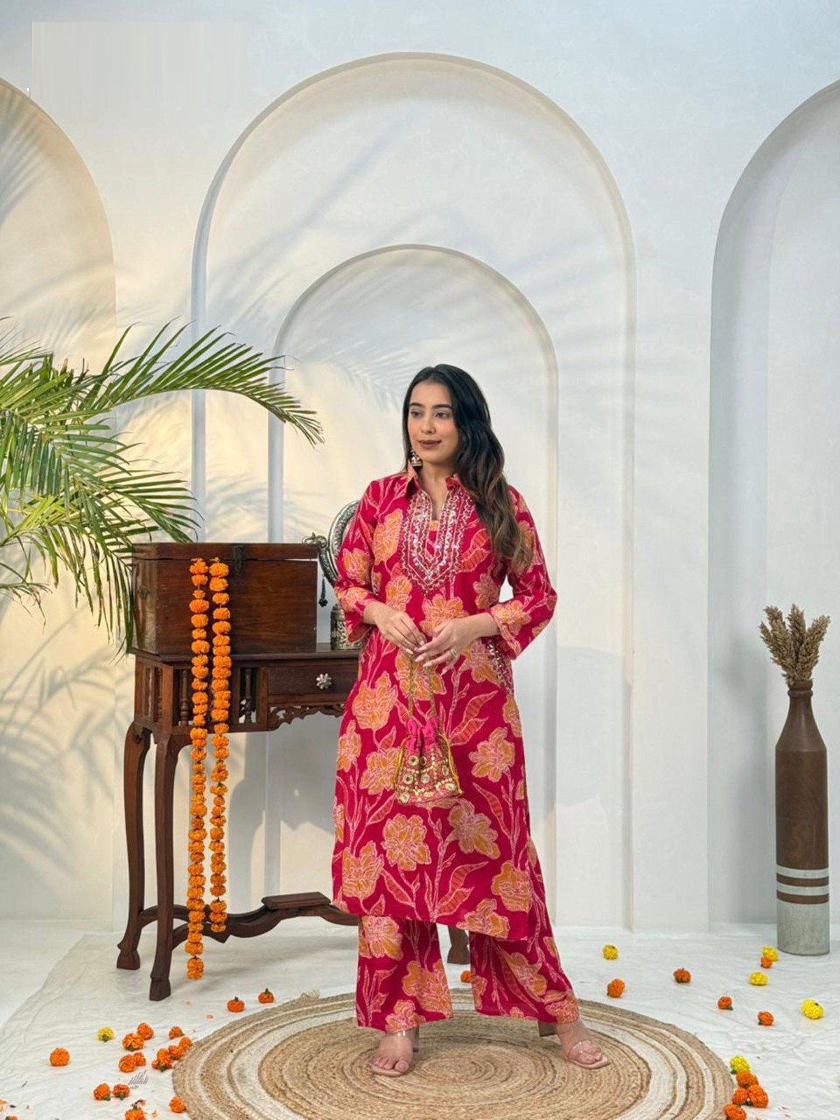 Naisha K 584 Berlin Discharge Print With Work Co Ord Set Collection