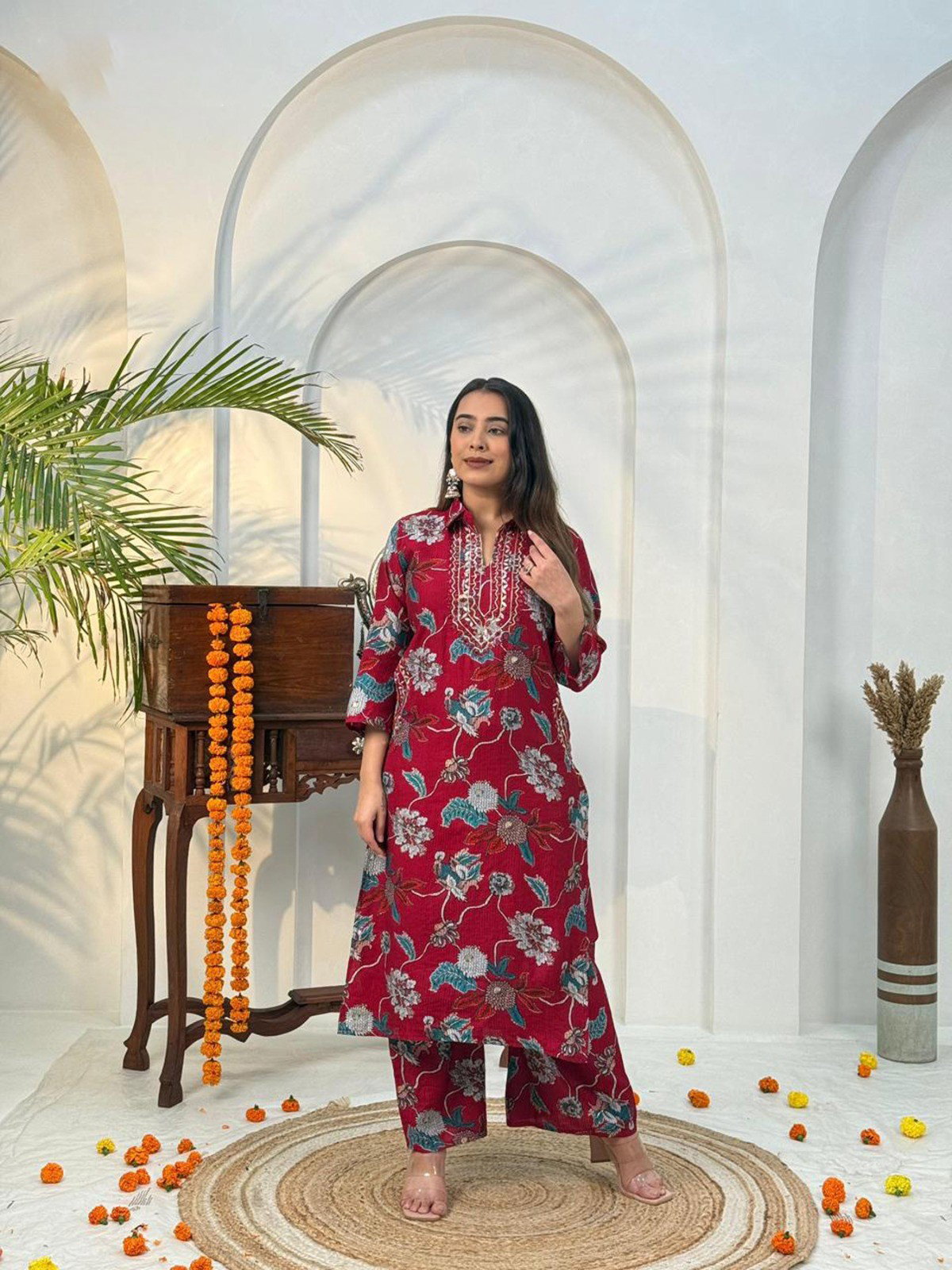 Naisha K 584 Berlin Discharge Print With Work Co Ord Set Collection