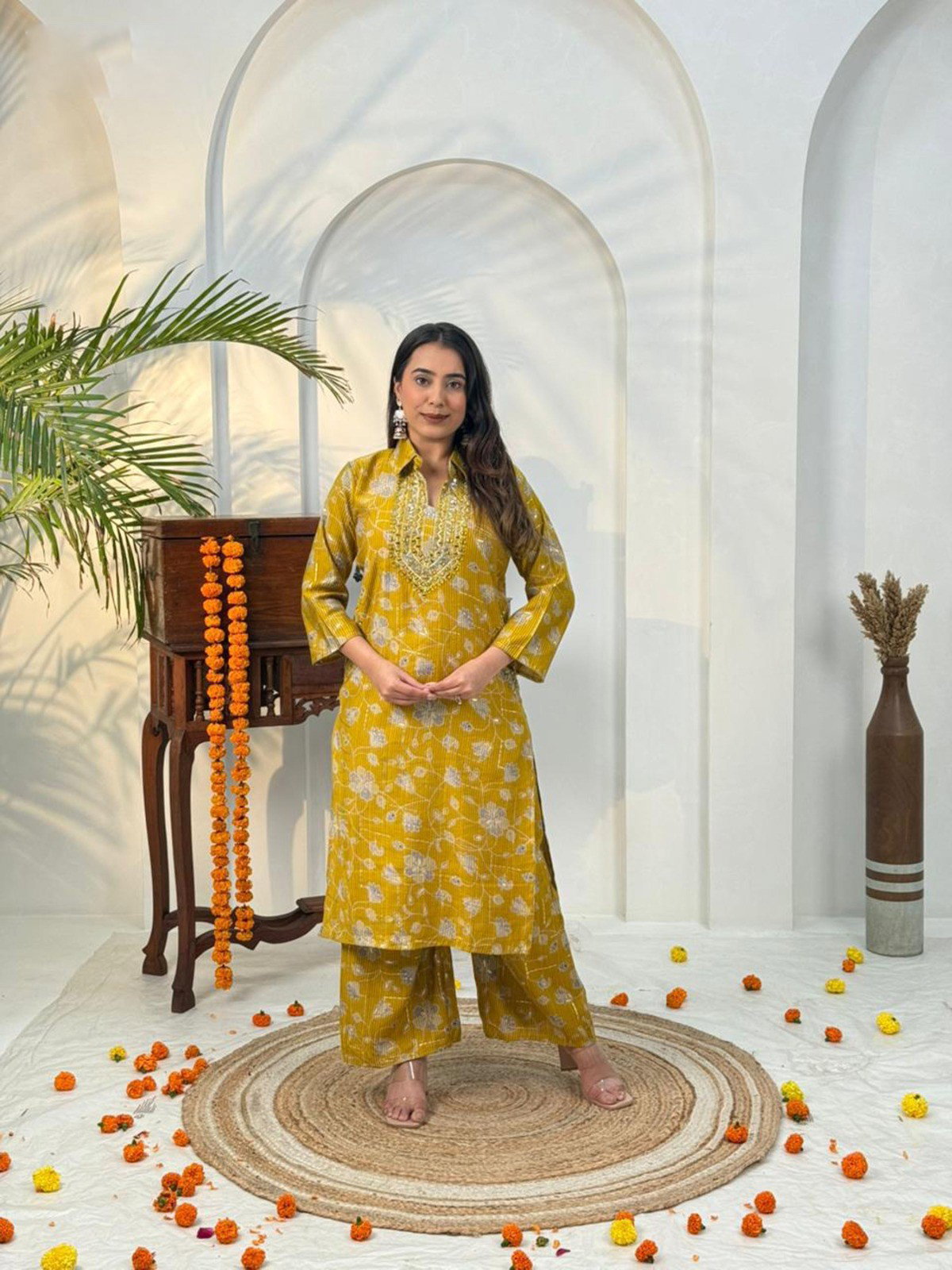Naisha K 584 Berlin Discharge Print With Work Co Ord Set Collection