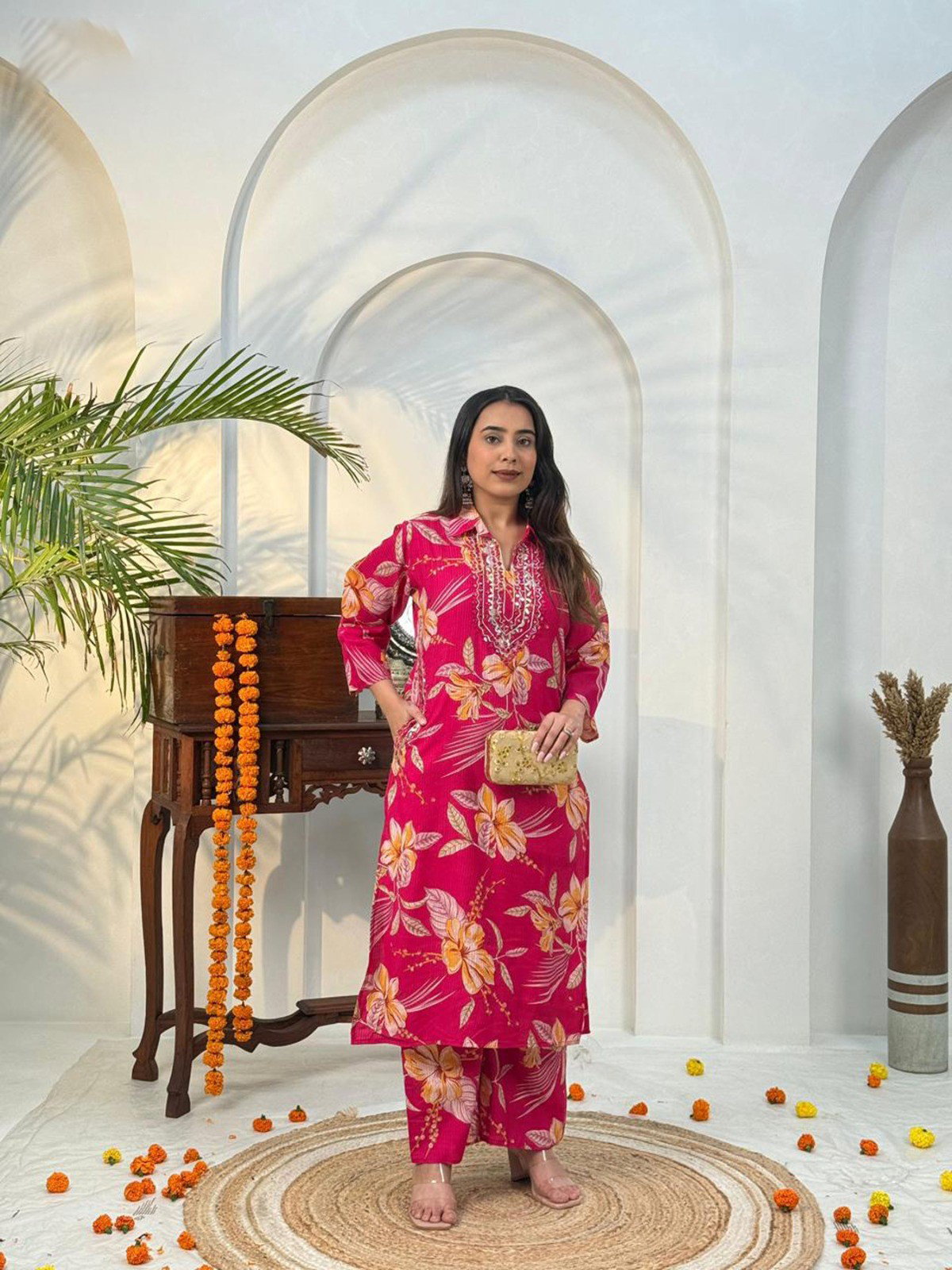Naisha K 584 Berlin Discharge Print With Work Co Ord Set Collection