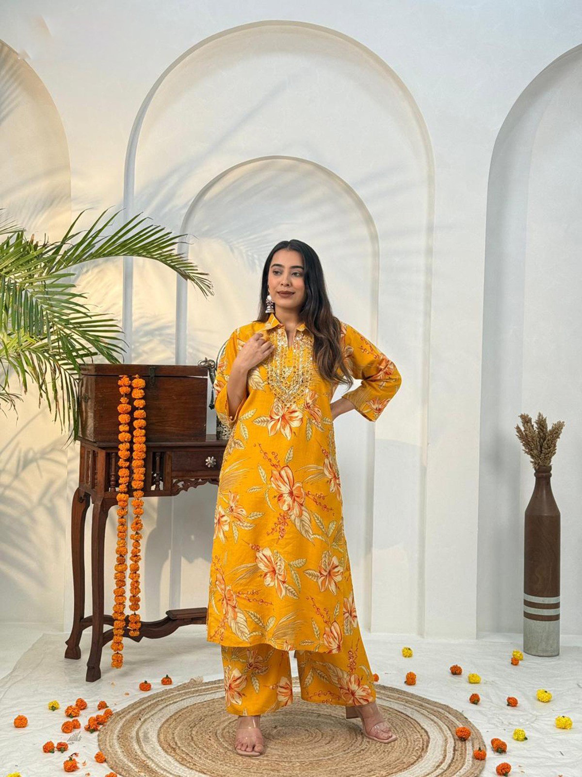 Naisha K 584 Berlin Discharge Print With Work Co Ord Set Collection