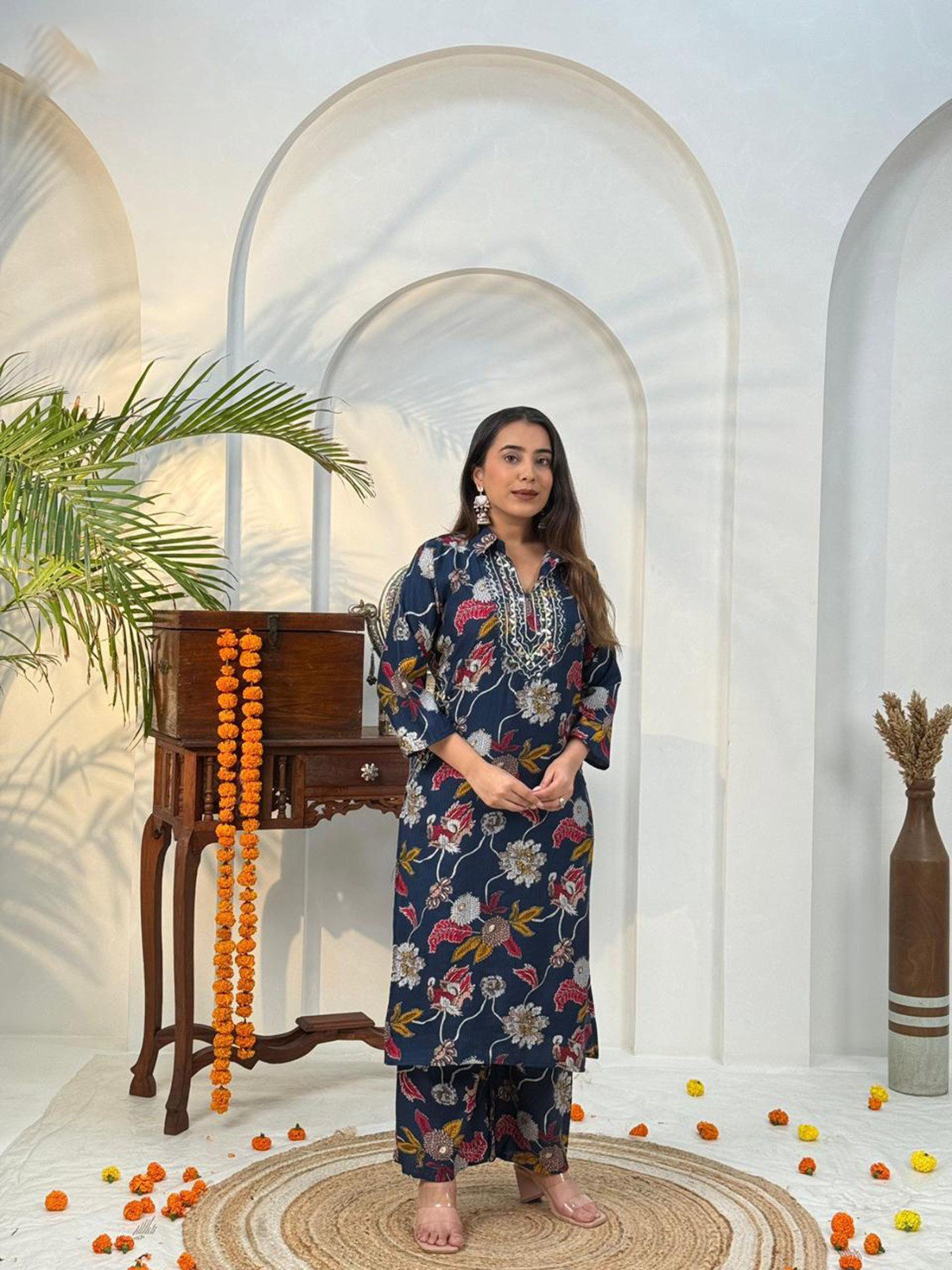 Naisha K 584 Berlin Discharge Print With Work Co Ord Set Collection