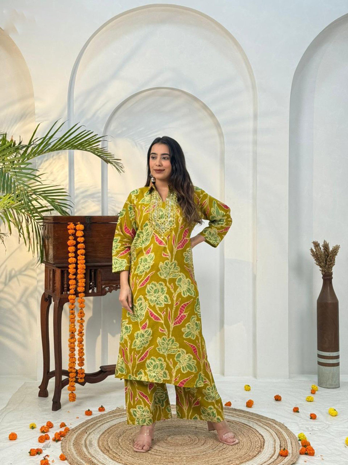 Naisha K 584 Berlin Discharge Print With Work Co Ord Set Collection