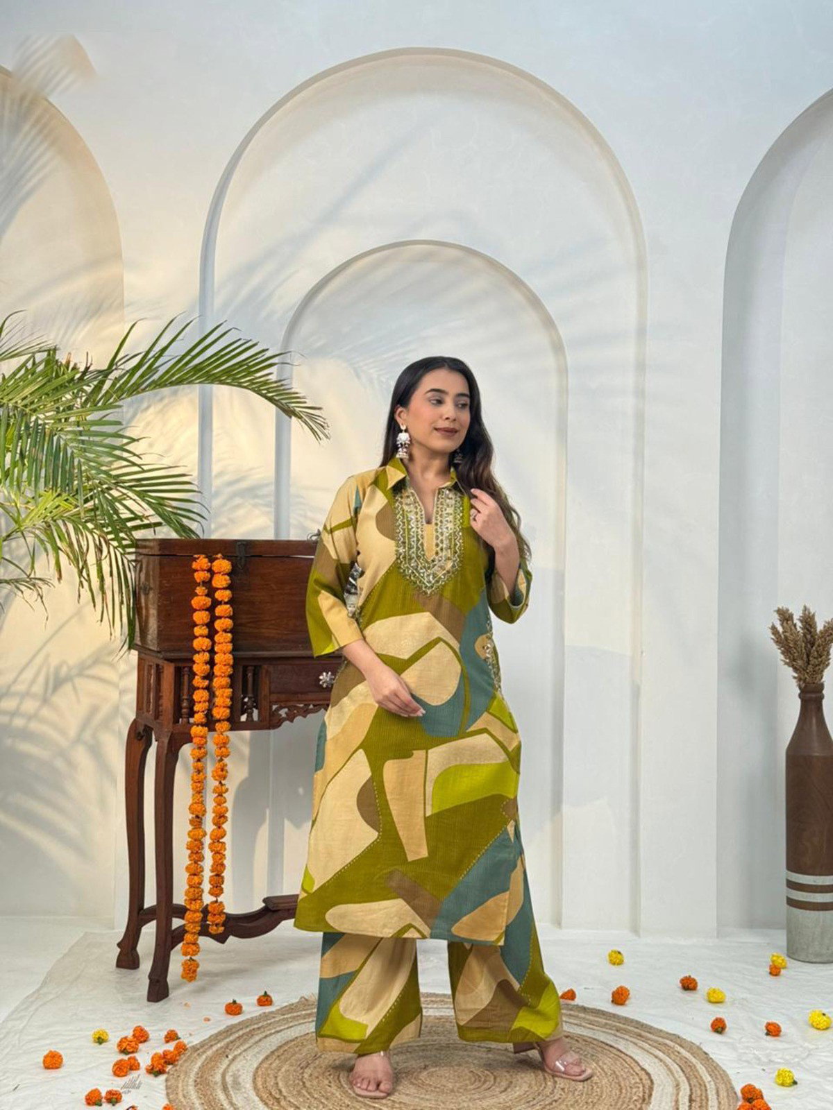 Naisha K 584 Berlin Discharge Print With Work Co Ord Set Collection