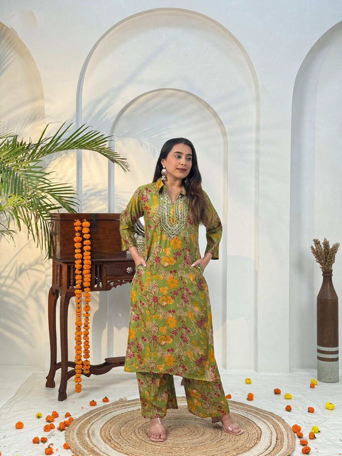 Naisha K 584 Berlin Discharge Print With Work Co Ord Set Collection