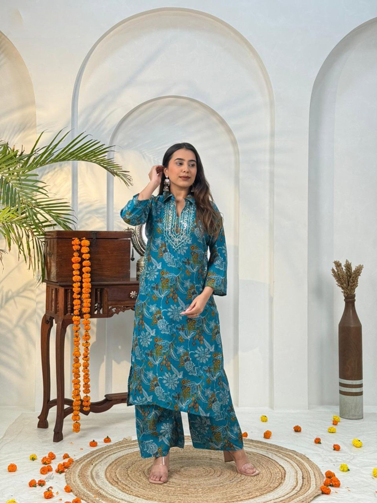 Naisha K 584 Berlin Discharge Print With Work Co Ord Set Collection
