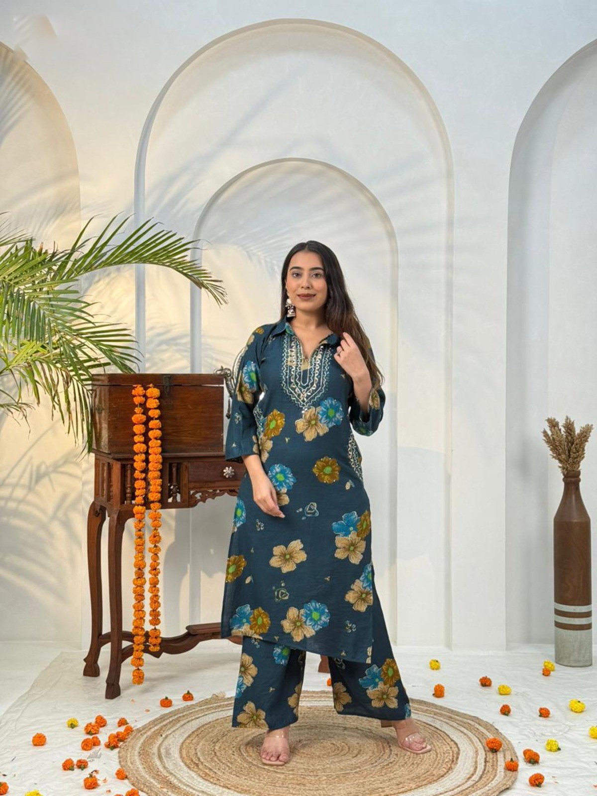 Naisha K 584 Berlin Discharge Print With Work Co Ord Set Collection
