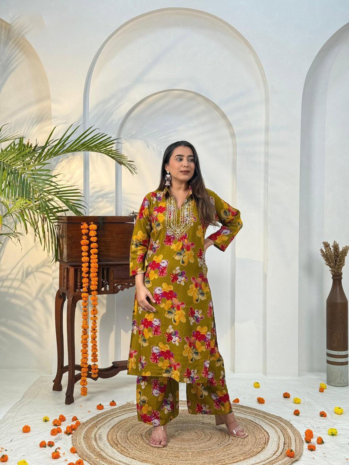 Naisha K 584 Berlin Discharge Print With Work Co Ord Set Collection