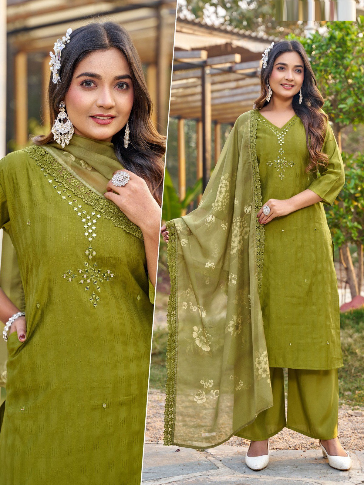 Naisha K 585 Berlin With Mirror Work Kurti Pant And Dupatta Collection