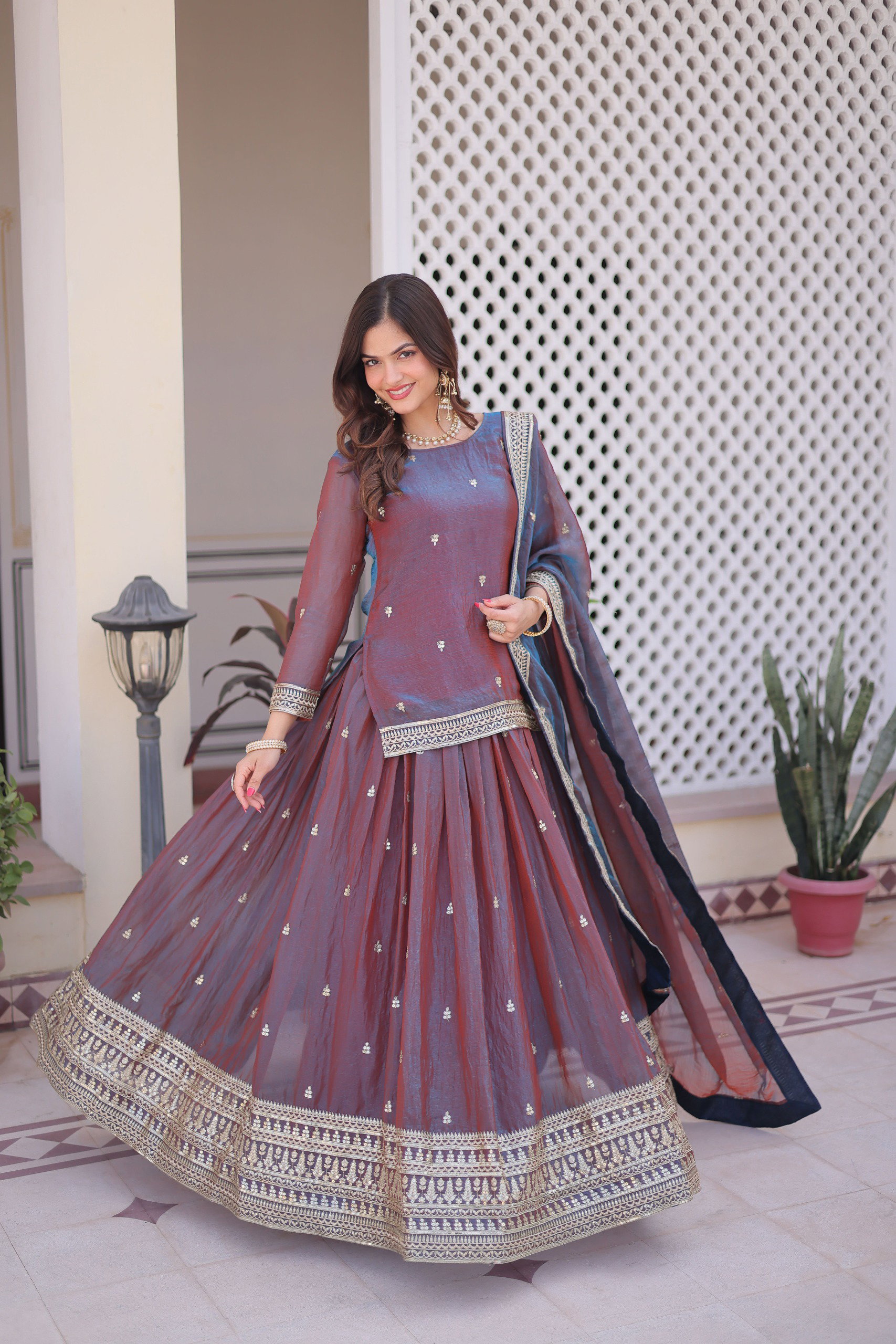 Lekha KA 5065 Fendi Chiffon Zari Sequins Embroidery Lehenga Choli