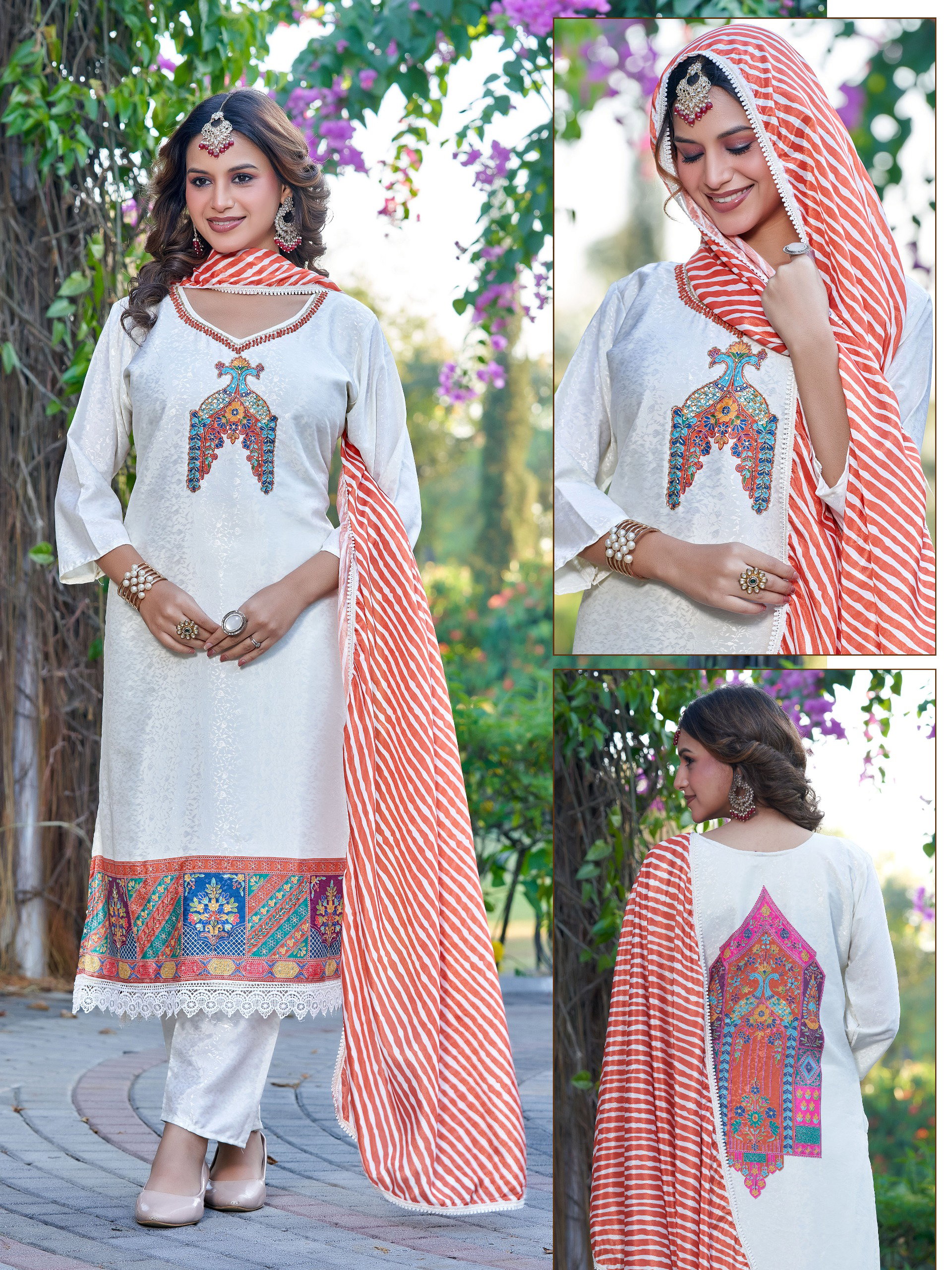 Naisha K 586 Jacquard With Handwork Kurti Pant And Dupatta Collection