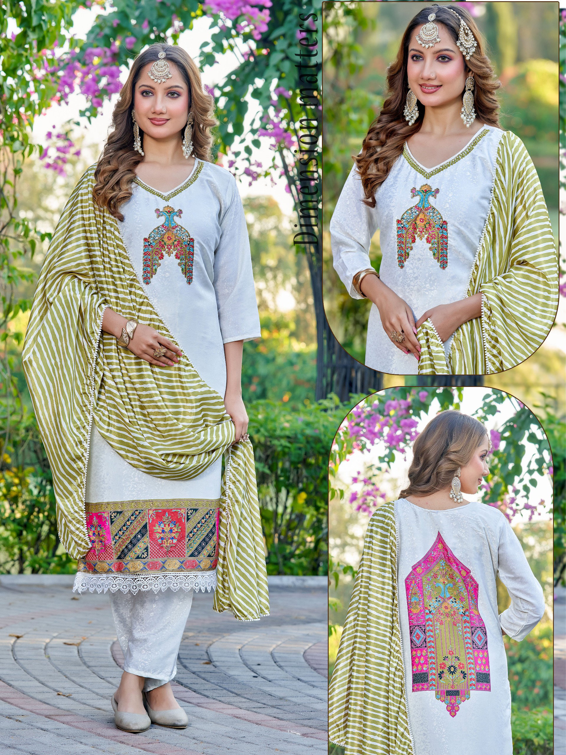 Naisha K 586 Jacquard With Handwork Kurti Pant And Dupatta Collection