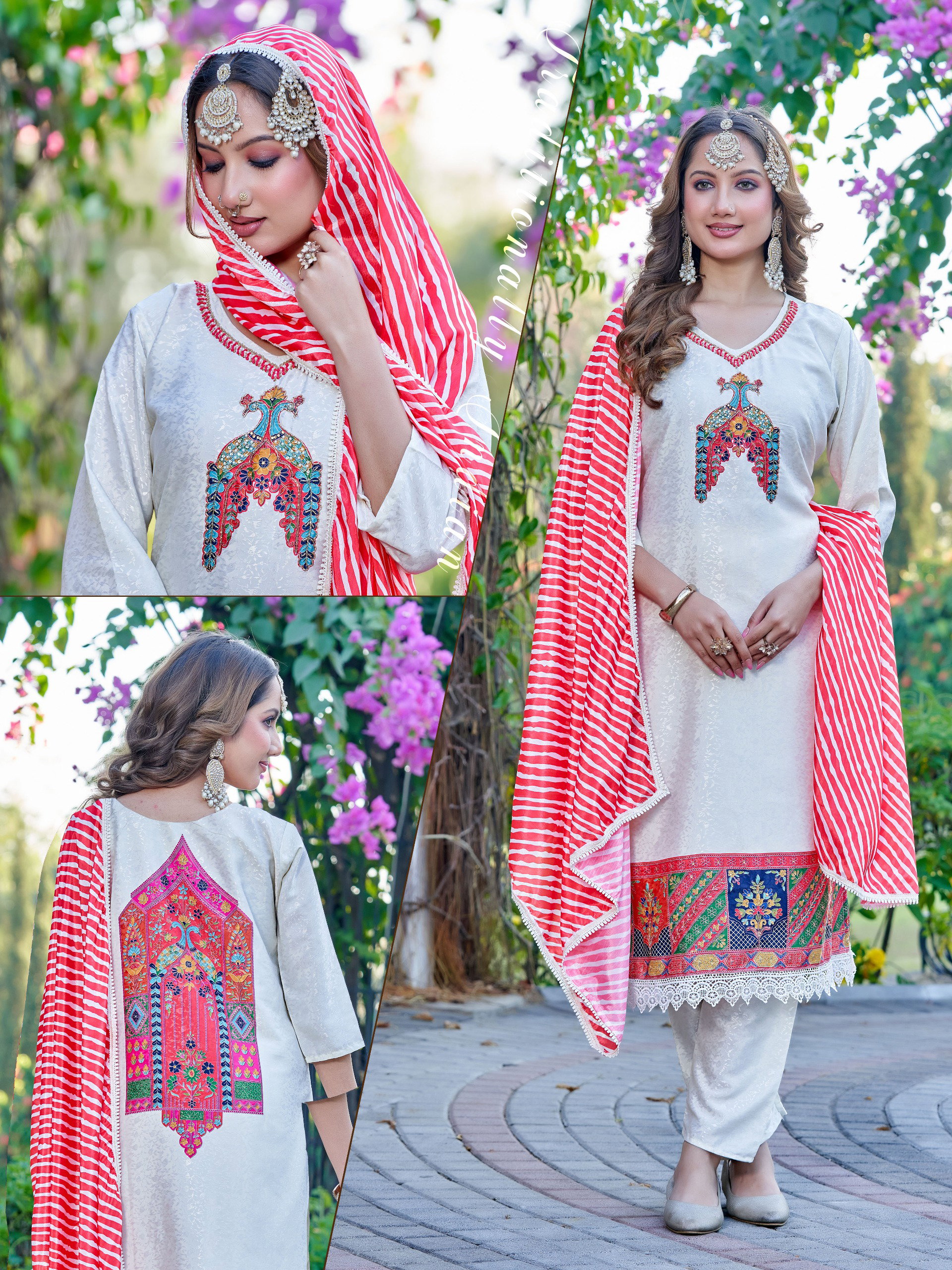 Naisha K 586 Jacquard With Handwork Kurti Pant And Dupatta Collection