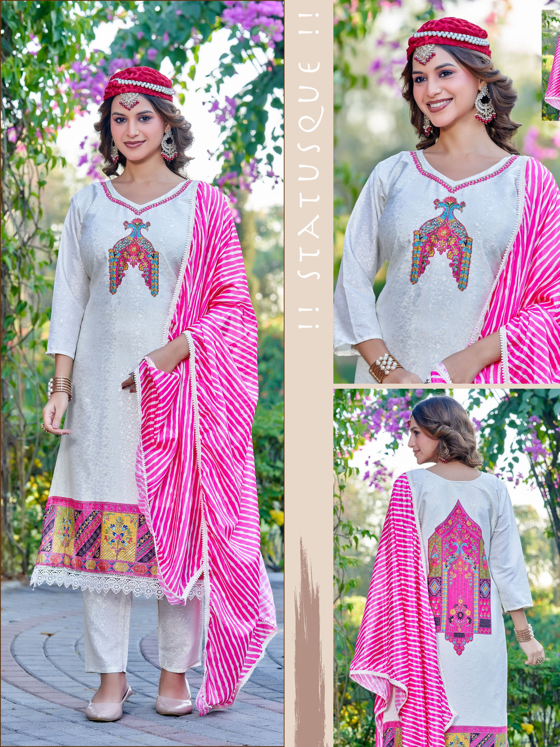 Naisha K 586 Jacquard With Handwork Kurti Pant And Dupatta Collection