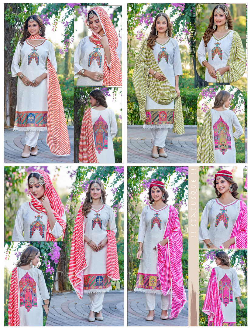 Naisha K 586 Jacquard With Handwork Kurti Pant And Dupatta Collection
