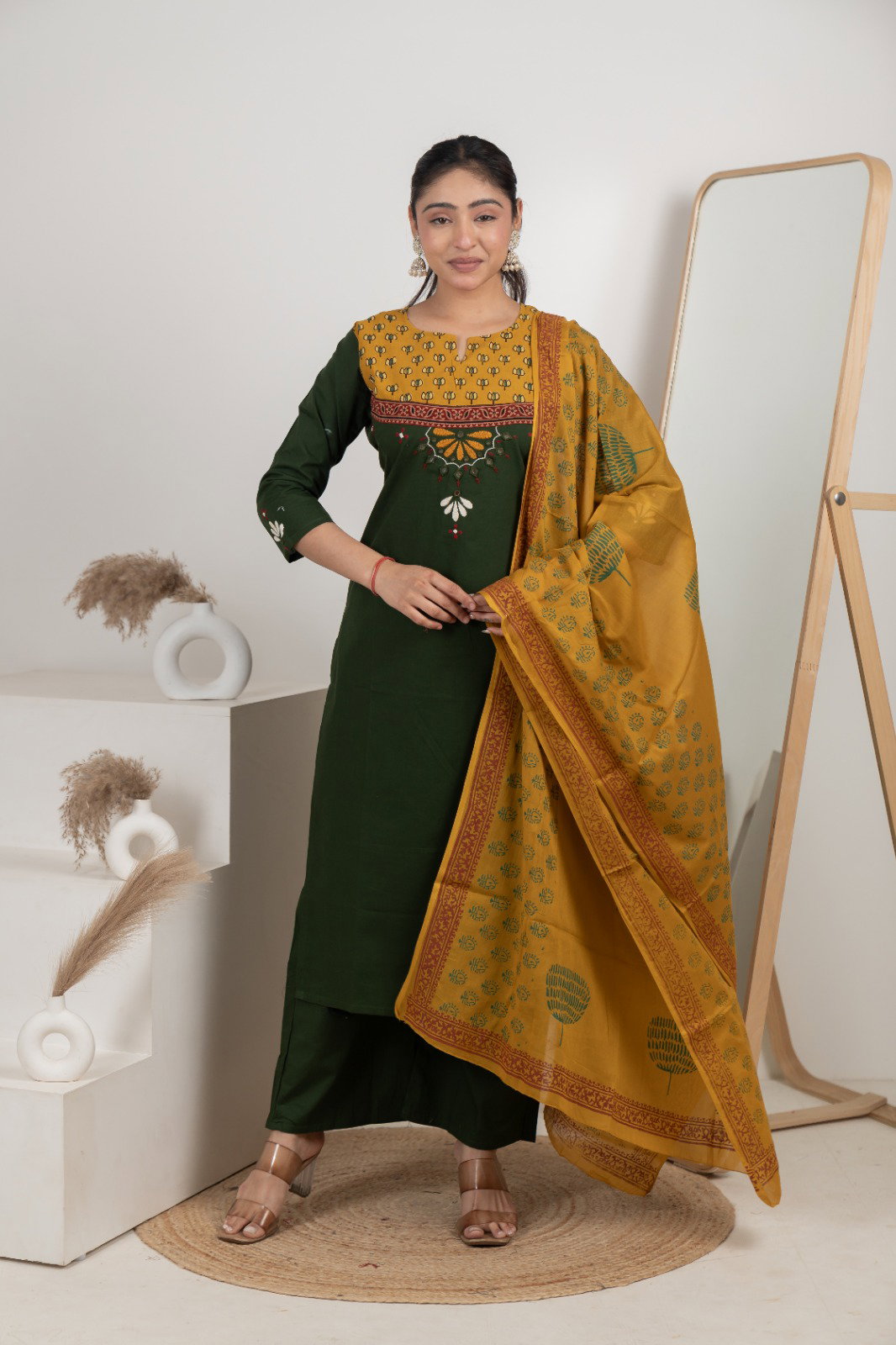Naisha K 583 Dhabhu Cotton Stylish Wear Top Bottom And Dupatta Collection