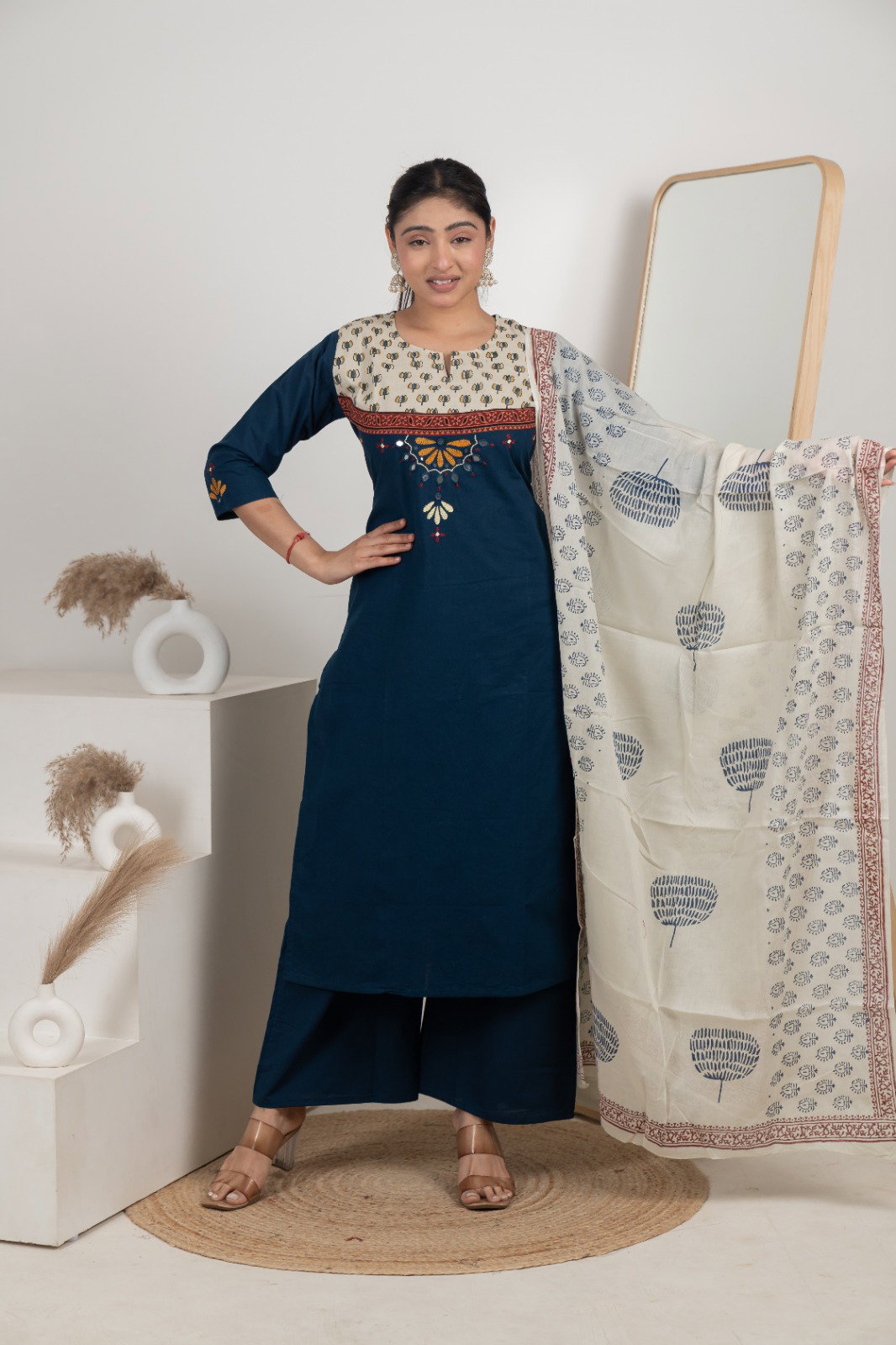 Naisha K 583 Dhabhu Cotton Stylish Wear Top Bottom And Dupatta Collection