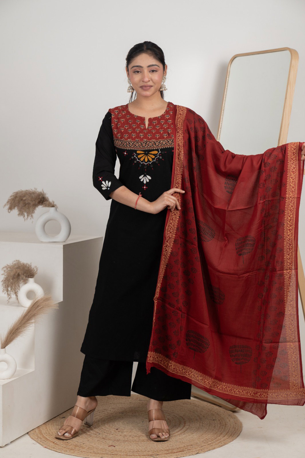 Naisha K 583 Dhabhu Cotton Stylish Wear Top Bottom And Dupatta Collection