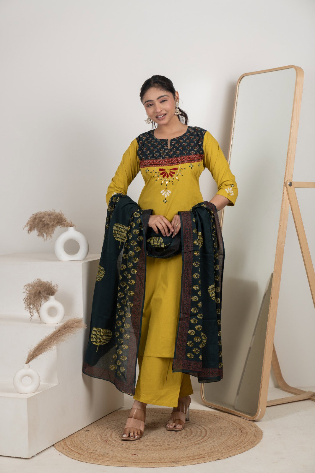 Naisha K 583 Dhabhu Cotton Stylish Wear Top Bottom And Dupatta Collection