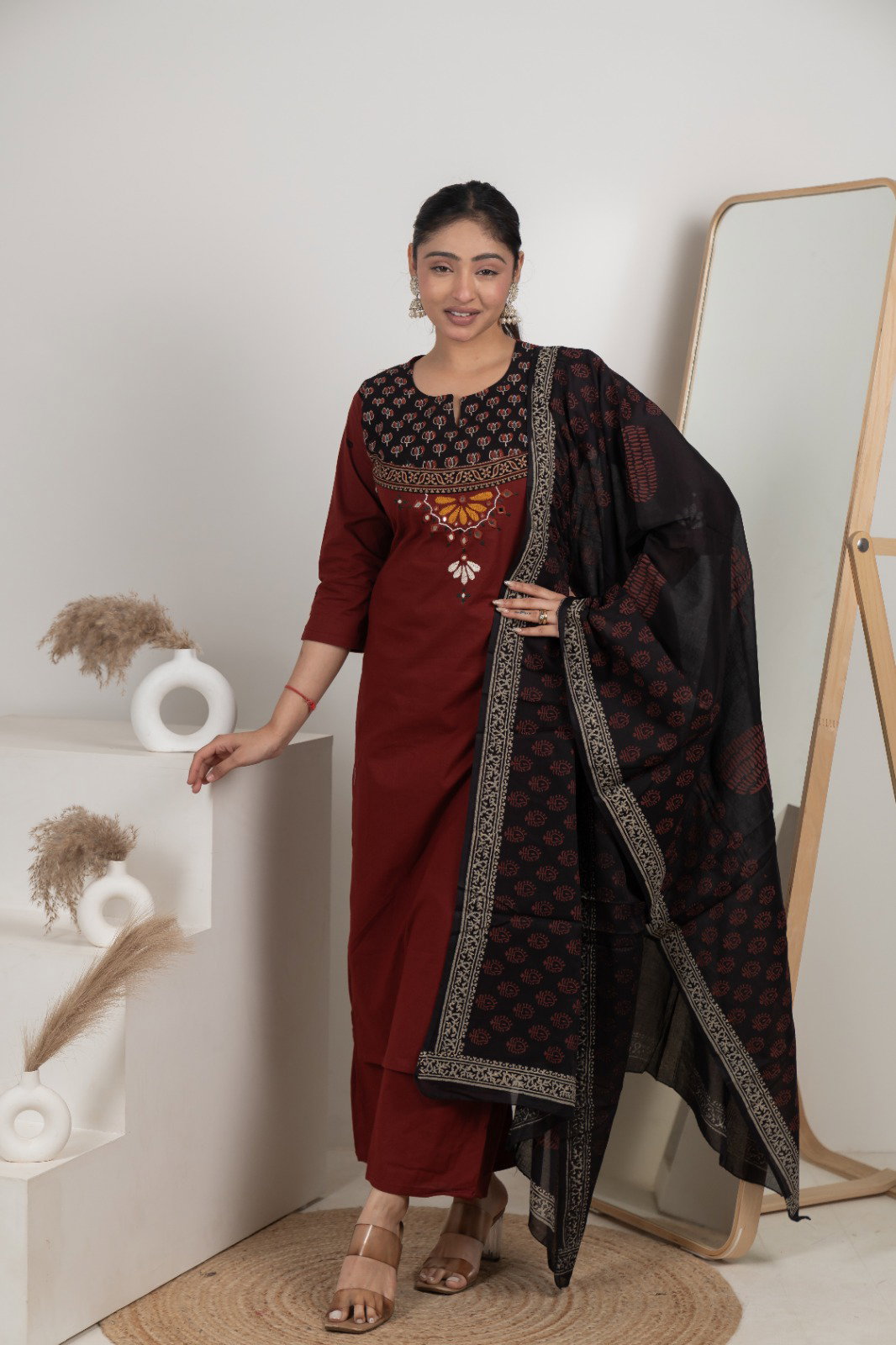Naisha K 583 Dhabhu Cotton Stylish Wear Top Bottom And Dupatta Collection