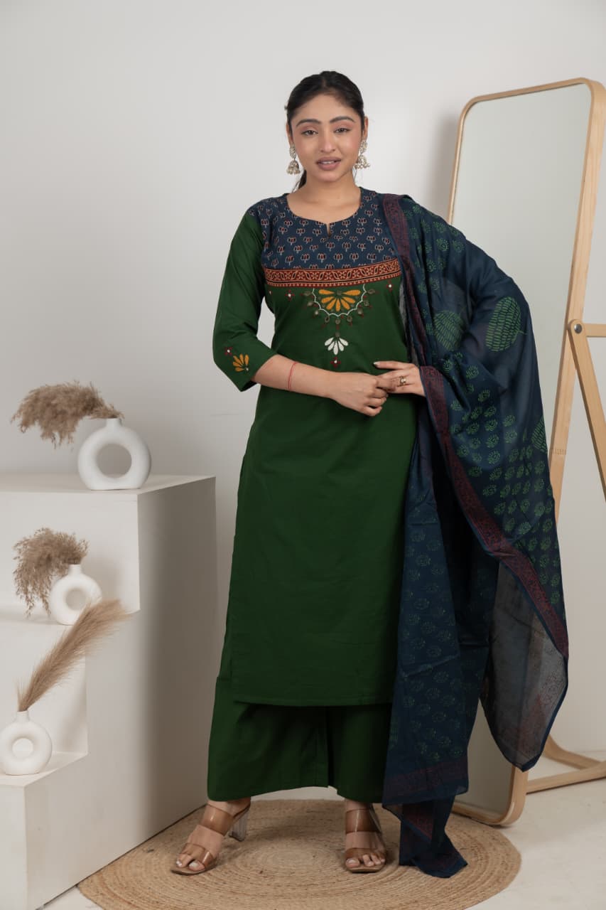 Naisha K 583 Dhabhu Cotton Stylish Wear Top Bottom And Dupatta Collection