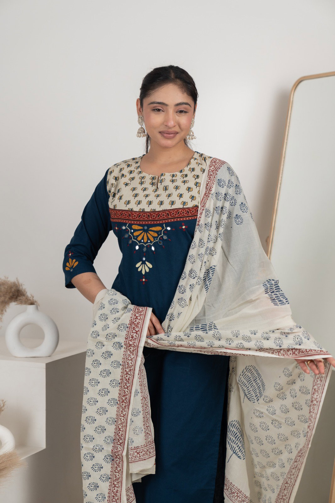 Naisha K 583 Dhabhu Cotton Stylish Wear Top Bottom And Dupatta Collection