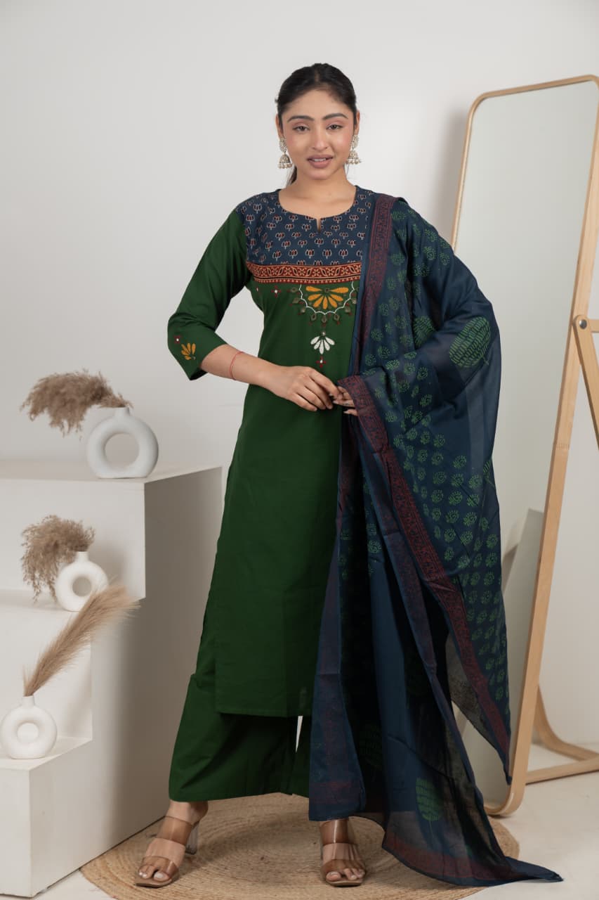 Naisha K 583 Dhabhu Cotton Stylish Wear Top Bottom And Dupatta Collection