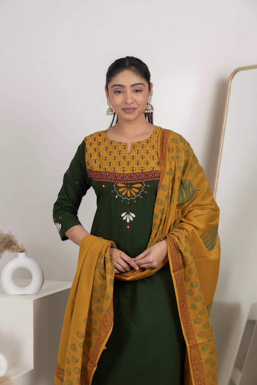 Naisha K 583 Dhabhu Cotton Stylish Wear Top Bottom And Dupatta Collection