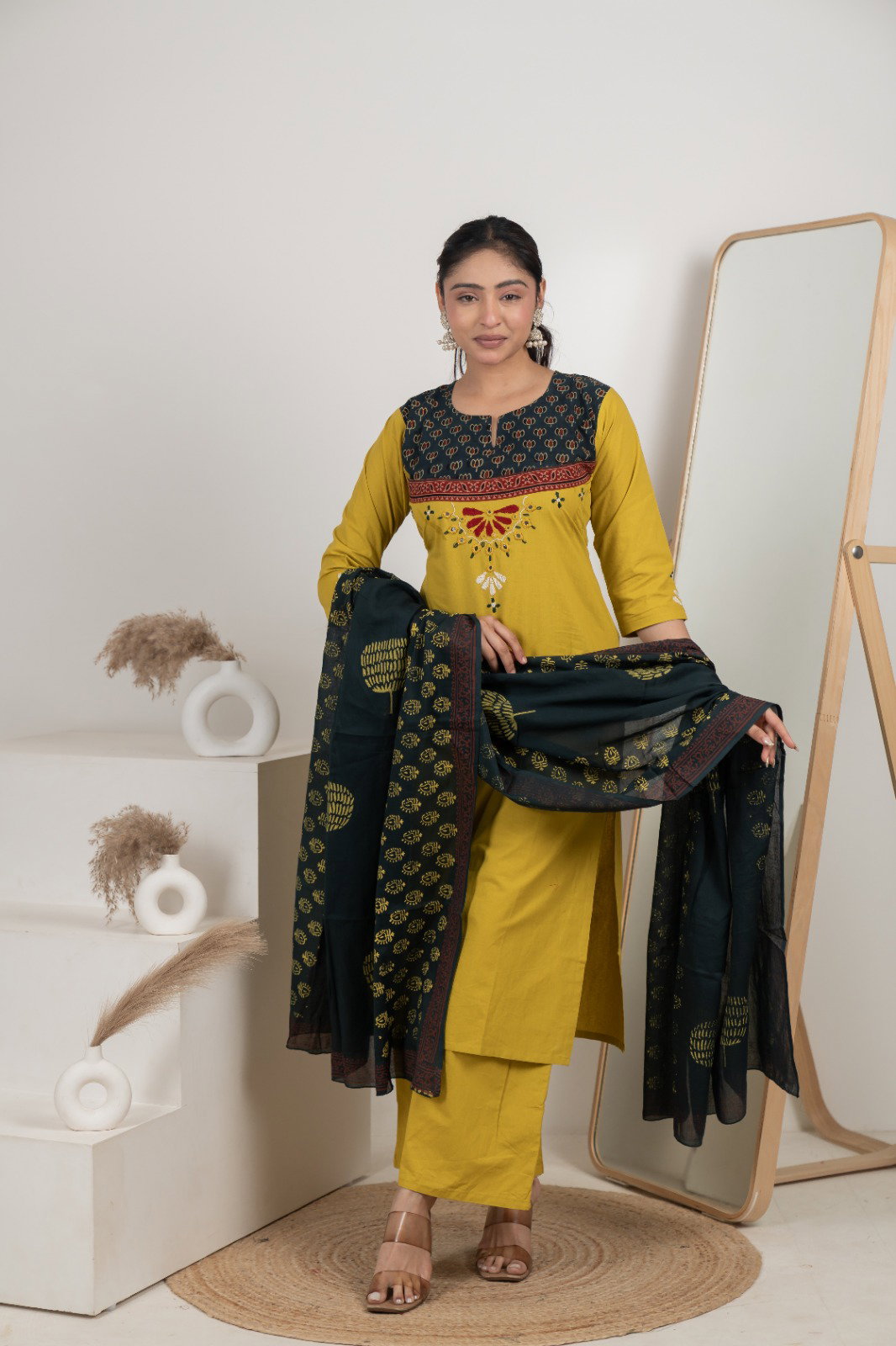 Naisha K 583 Dhabhu Cotton Stylish Wear Top Bottom And Dupatta Collection