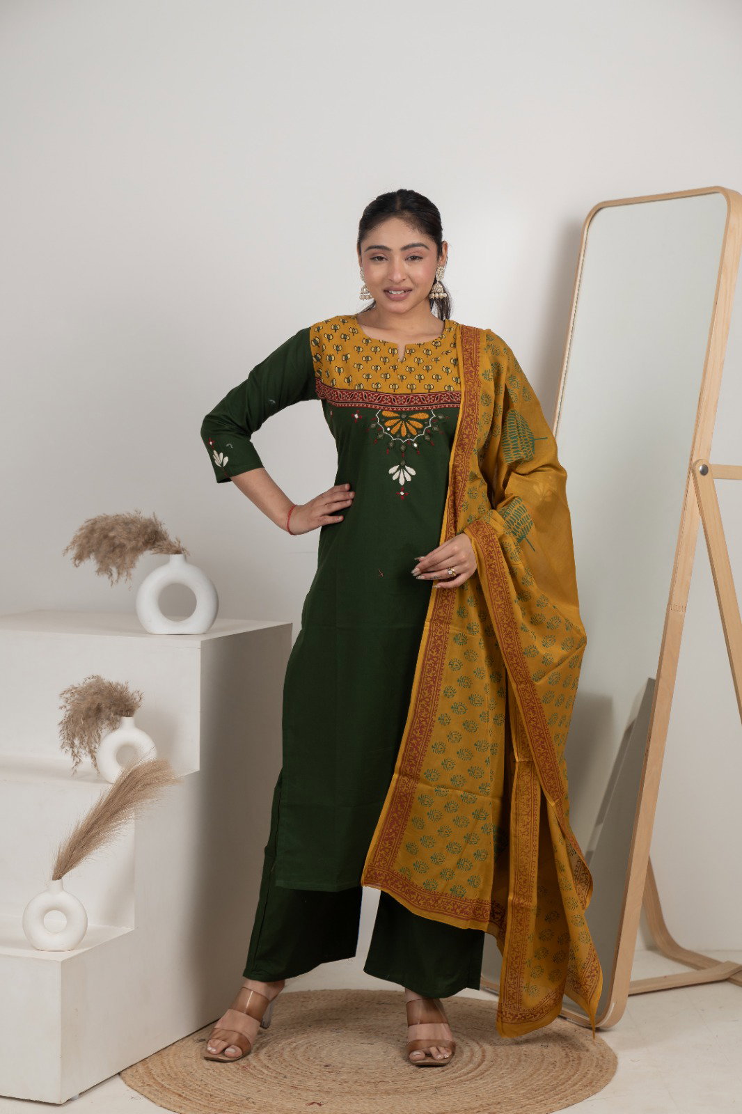 Naisha K 583 Dhabhu Cotton Stylish Wear Top Bottom And Dupatta Collection