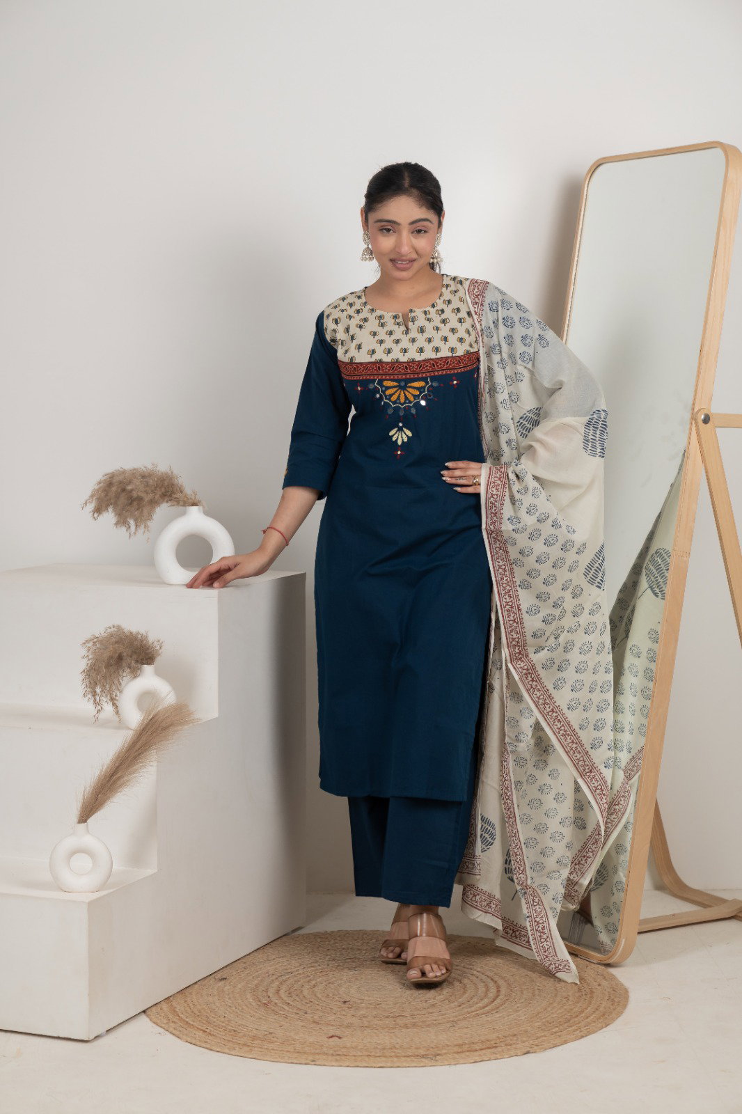 Naisha K 583 Dhabhu Cotton Stylish Wear Top Bottom And Dupatta Collection