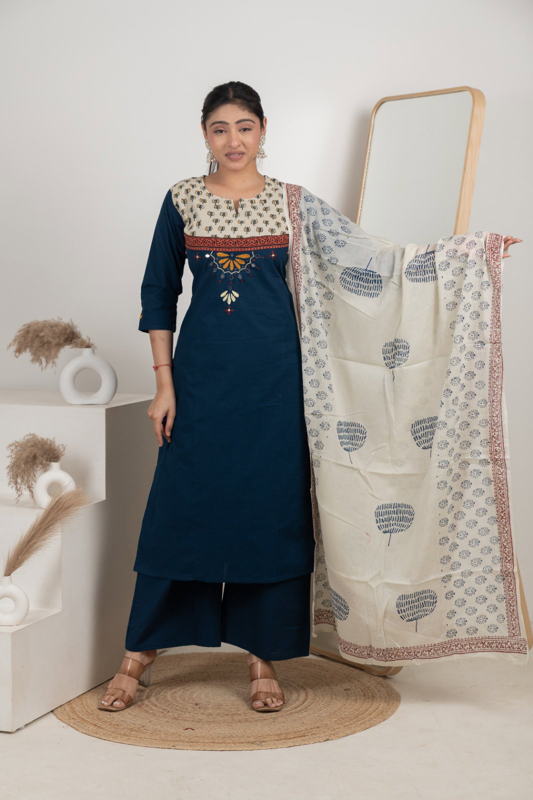 Naisha K 583 Dhabhu Cotton Stylish Wear Top Bottom And Dupatta Collection