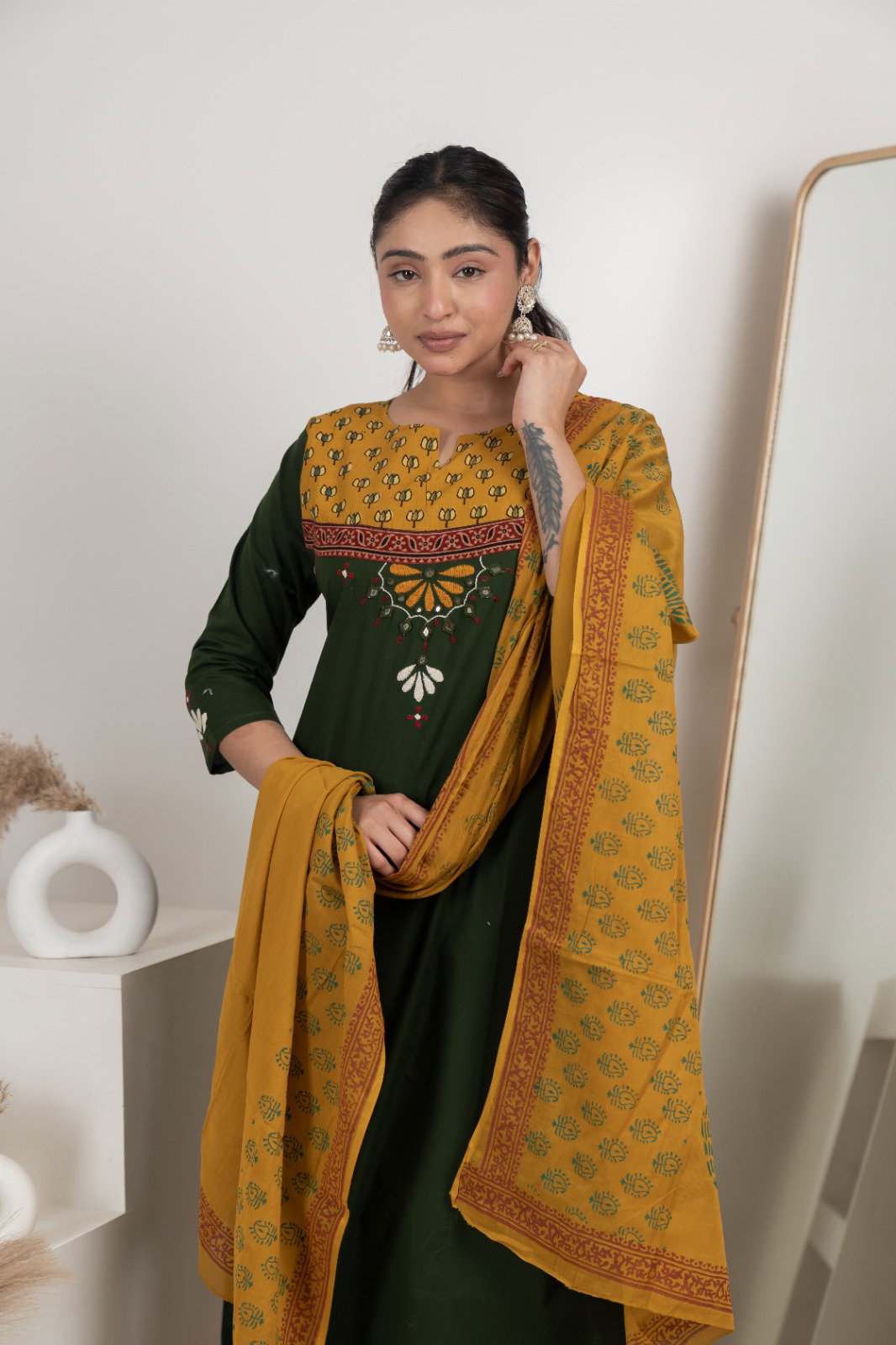 Naisha K 583 Dhabhu Cotton Stylish Wear Top Bottom And Dupatta Collection