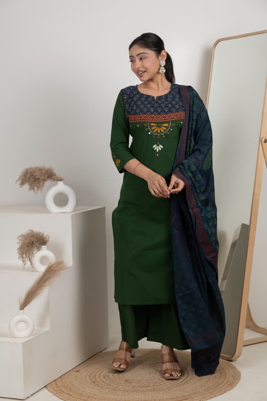 Naisha K 583 Dhabhu Cotton Stylish Wear Top Bottom And Dupatta Collection