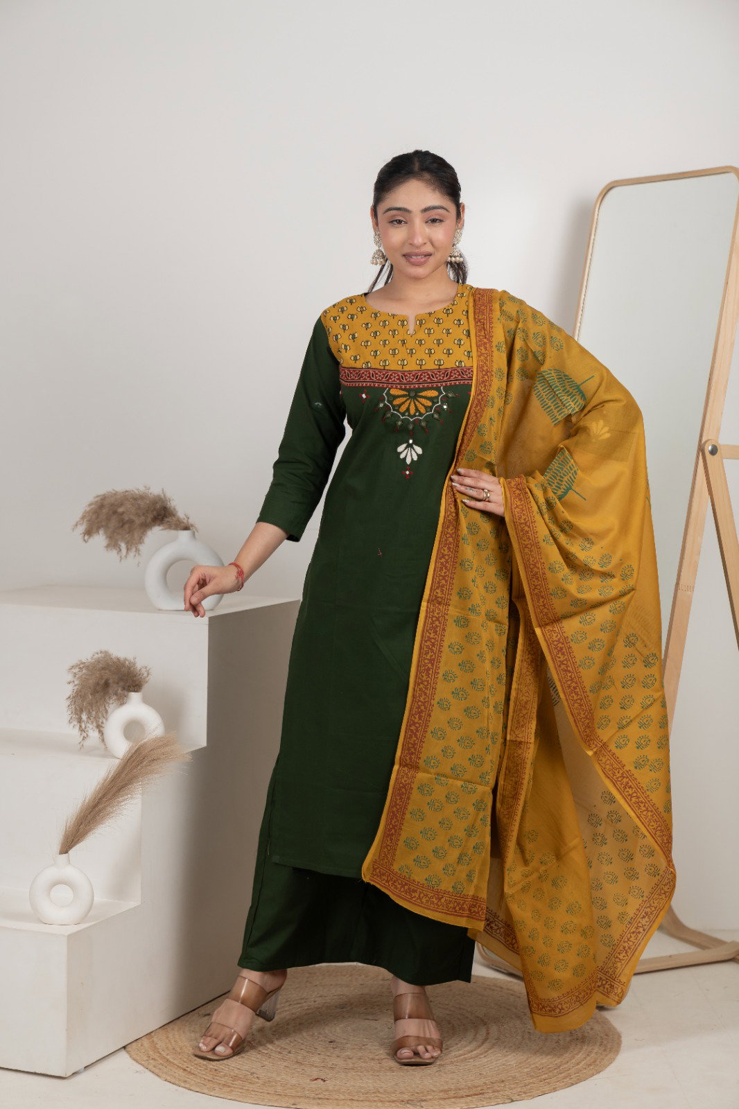 Naisha K 583 Dhabhu Cotton Stylish Wear Top Bottom And Dupatta Collection