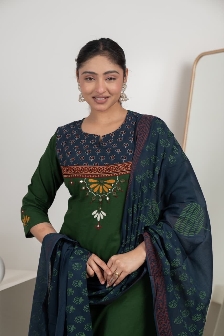 Naisha K 583 Dhabhu Cotton Stylish Wear Top Bottom And Dupatta Collection