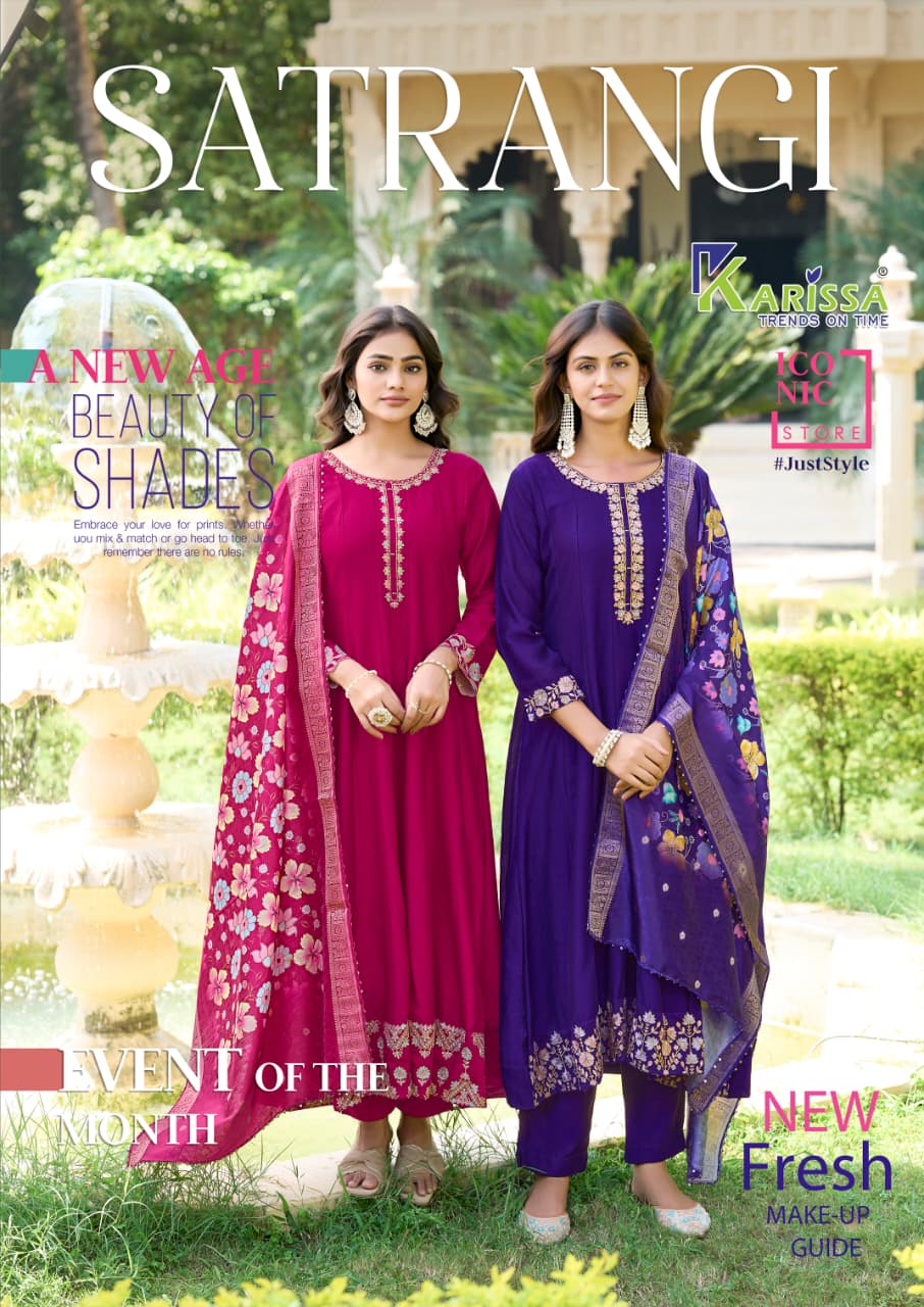 Karissa Satrangi Vichitra Silk With Thread Work Kurti Pant And Dupatta