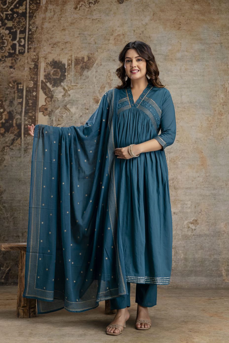 Naisha K 589 Mul Cotton With Work Kurti Pant And Dupatta Collection