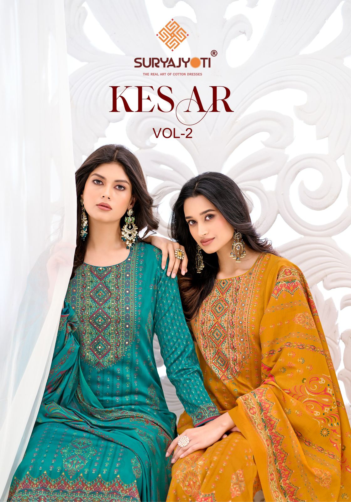 Suryajyoti Kesar Vol 2 Jaam Satin Discharge Print Handwork Dress Material