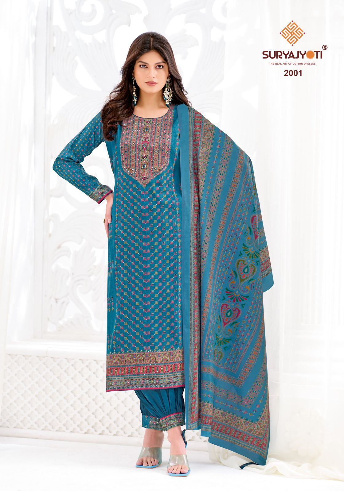 Suryajyoti Kesar Vol 2 Jaam Satin Discharge Print Handwork Dress Material