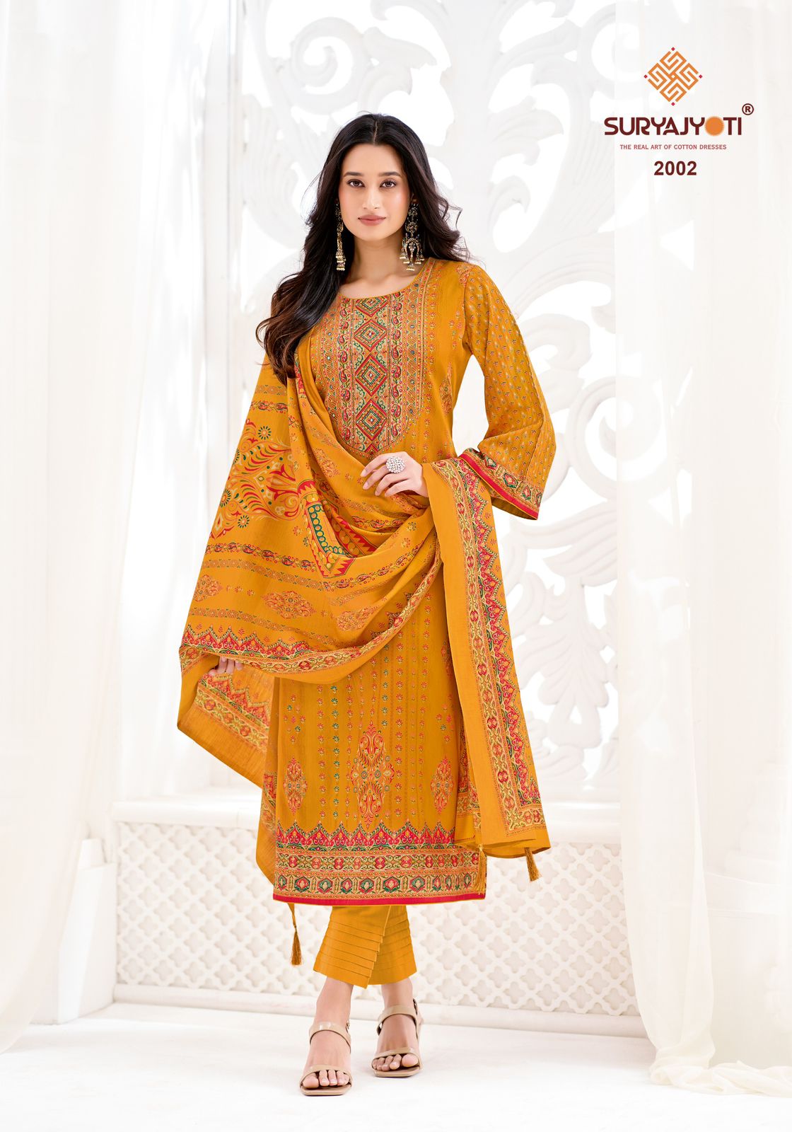 Suryajyoti Kesar Vol 2 Jaam Satin Discharge Print Handwork Dress Material
