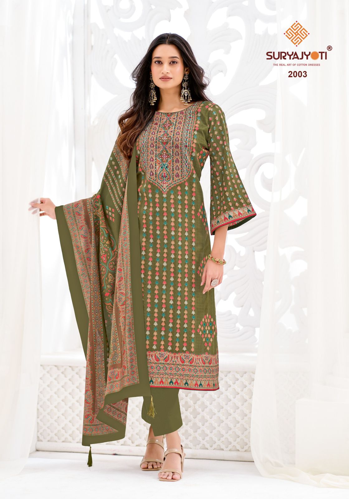 Suryajyoti Kesar Vol 2 Jaam Satin Discharge Print Handwork Dress Material
