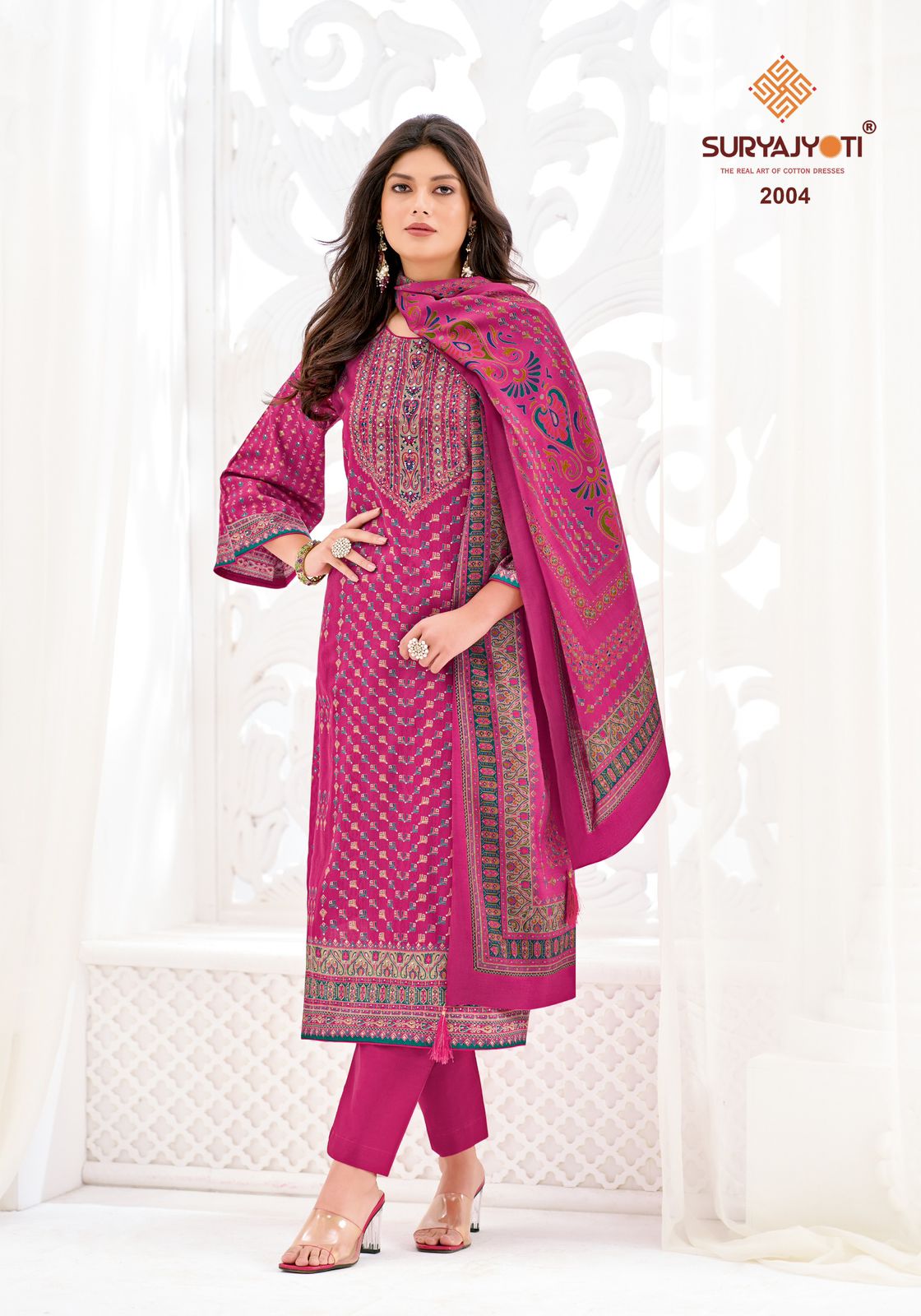 Suryajyoti Kesar Vol 2 Jaam Satin Discharge Print Handwork Dress Material