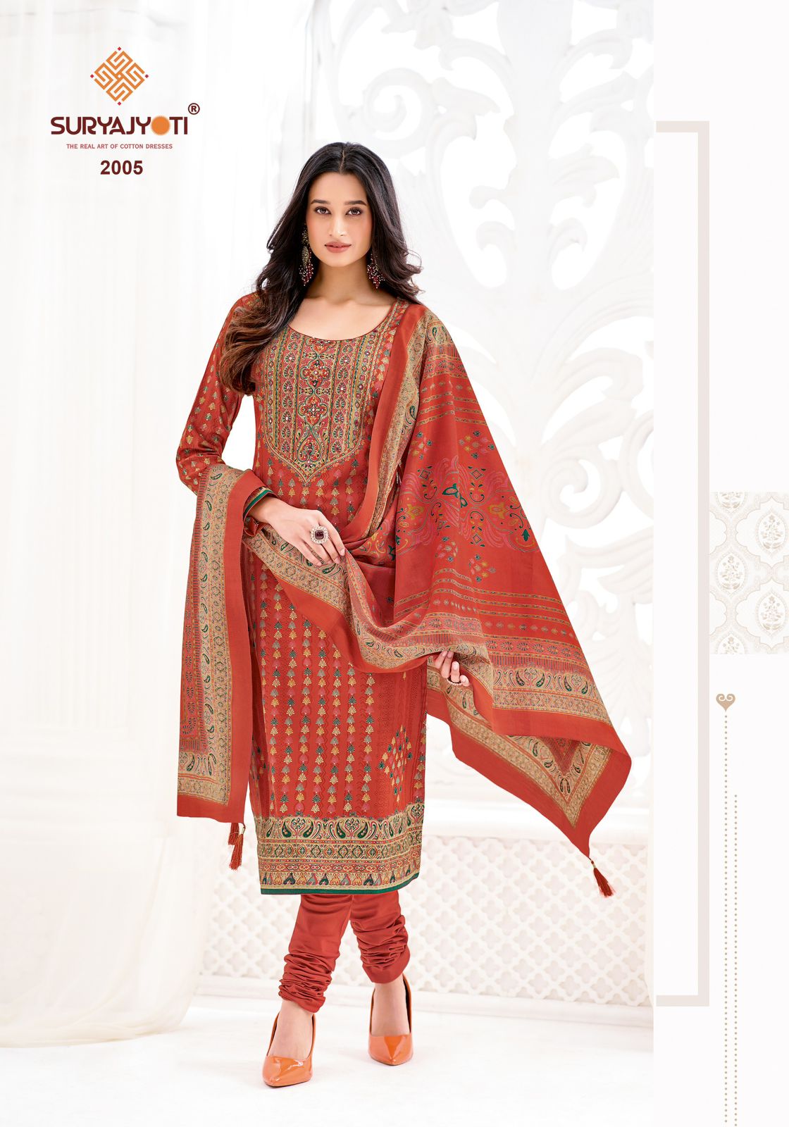 Suryajyoti Kesar Vol 2 Jaam Satin Discharge Print Handwork Dress Material