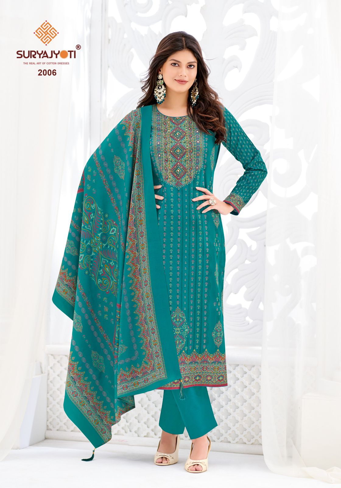 Suryajyoti Kesar Vol 2 Jaam Satin Discharge Print Handwork Dress Material