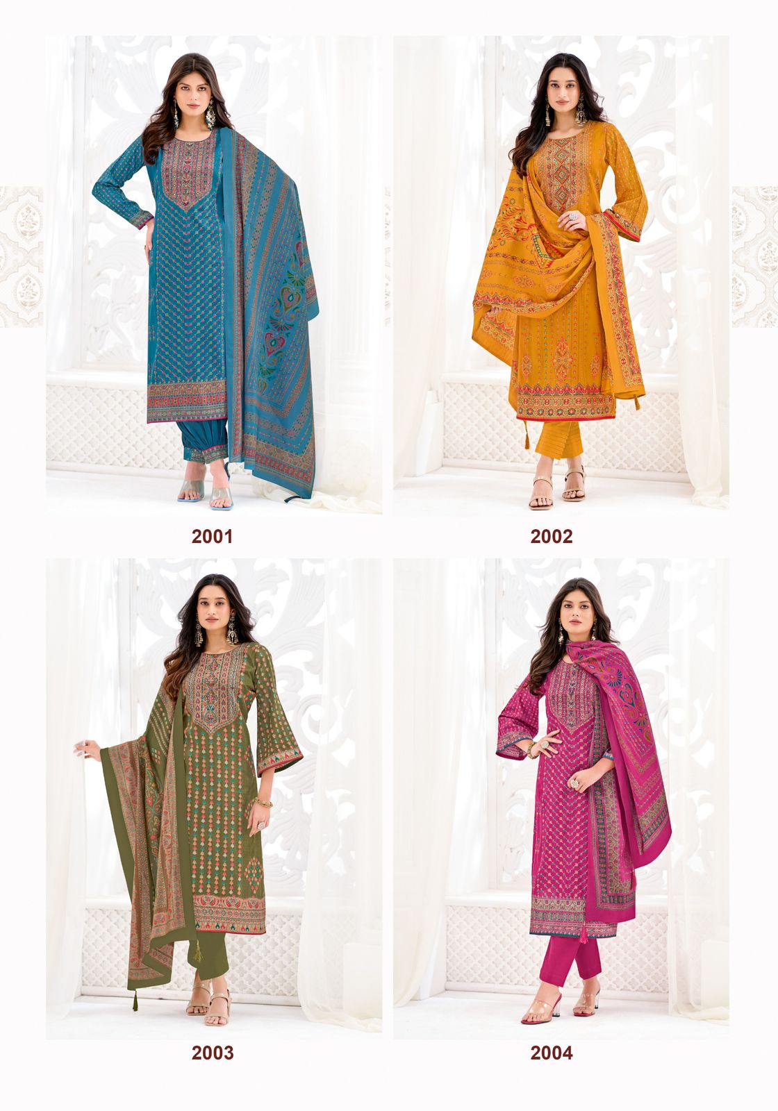 Suryajyoti Kesar Vol 2 Jaam Satin Discharge Print Handwork Dress Material